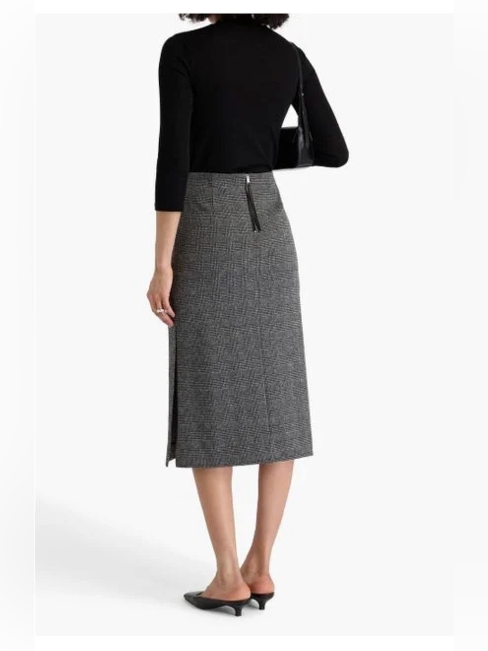 Vince Grey Prince Of Wales Checked Cotton-Blend Midi Skirt, size 4 - Picture 5 of 16